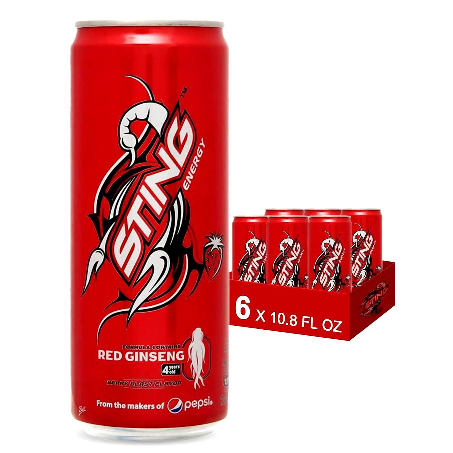 [STING] Energy Drink Red Strawberry – (Pack of 6) 11 oz*6 cans