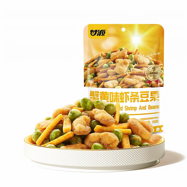 【甘源】虾条豆果 追剧零食《蟹黄味》1袋 258 克