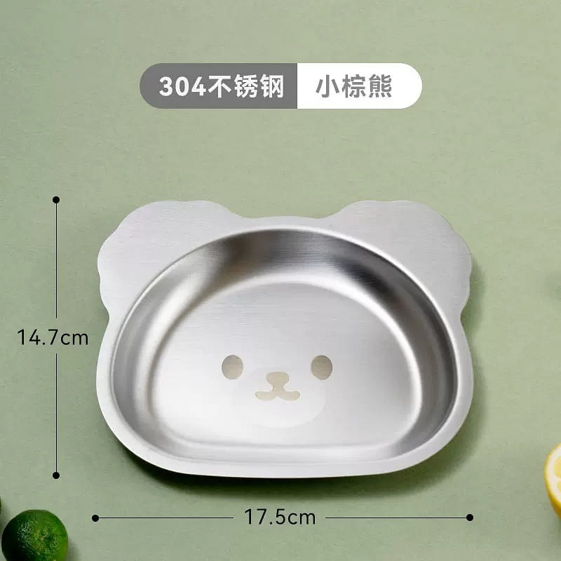 Cute Animal Stainless Steel Dinner Plate-Tiny Brown Bear 2 Pc 1 each
