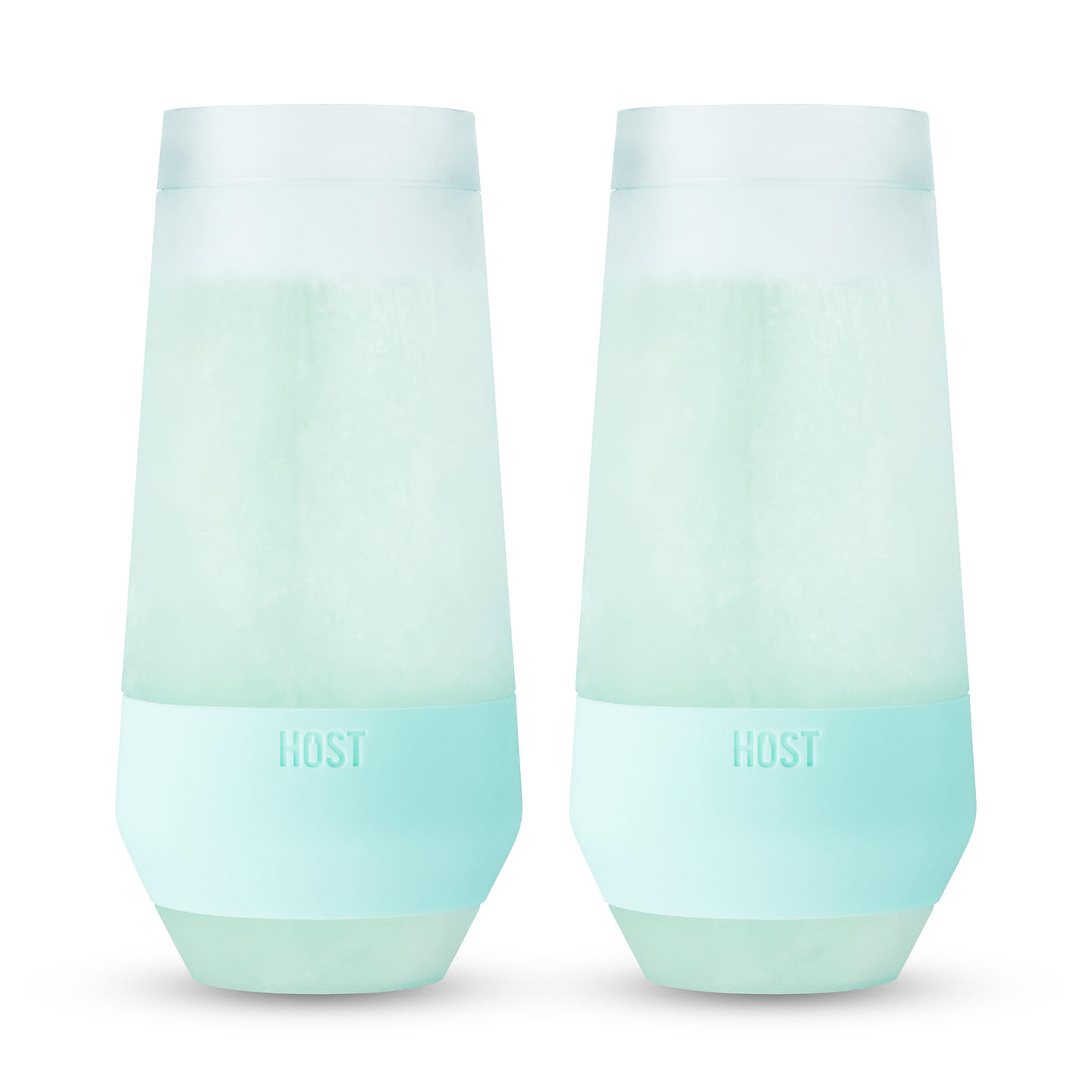 HOST Champagne Freeze Double-Walled Stemless Wine Glasses Freezer Cooling Cups with Active Cooling Gel and Insulated Silicone Grip – 9 Oz Plastic Tumblers, Seafoam Tint, Set of 2 9 oz