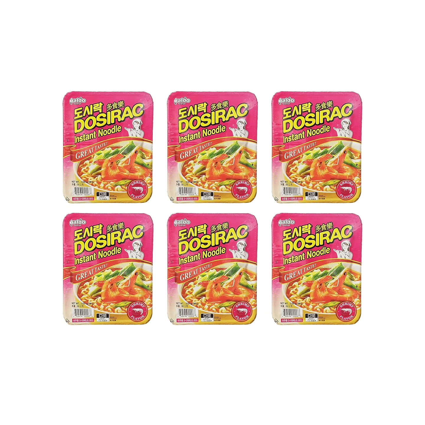 Paldo Dosirac Oriental Style Instant Ramen Noodle Soup Shrimp Flavor pack of 6 1 each