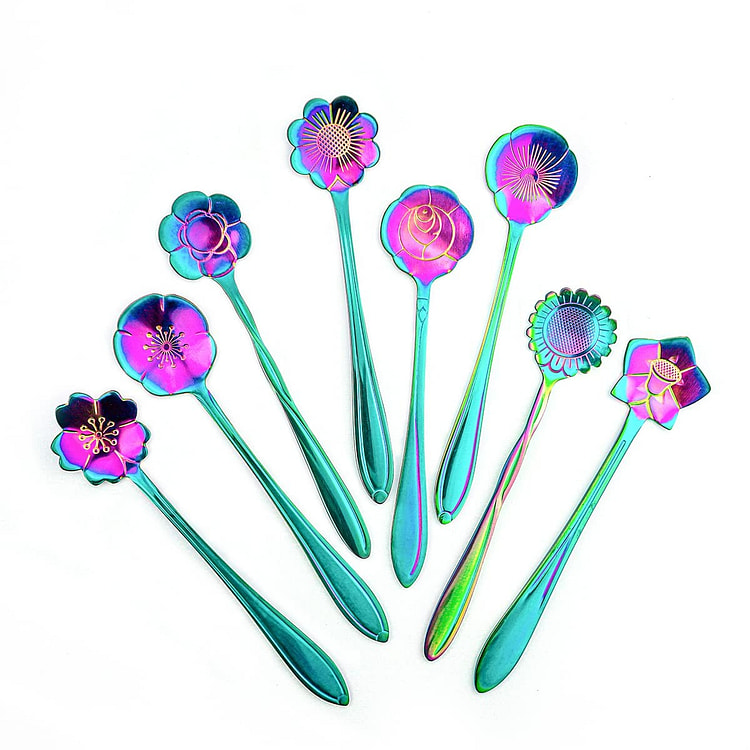 8 Pieces Rainbow Flower Spoon Coffee Teaspoon Set 1 each