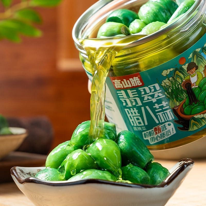 Homemade pickled green garlic in Laba vinegar, 300 g