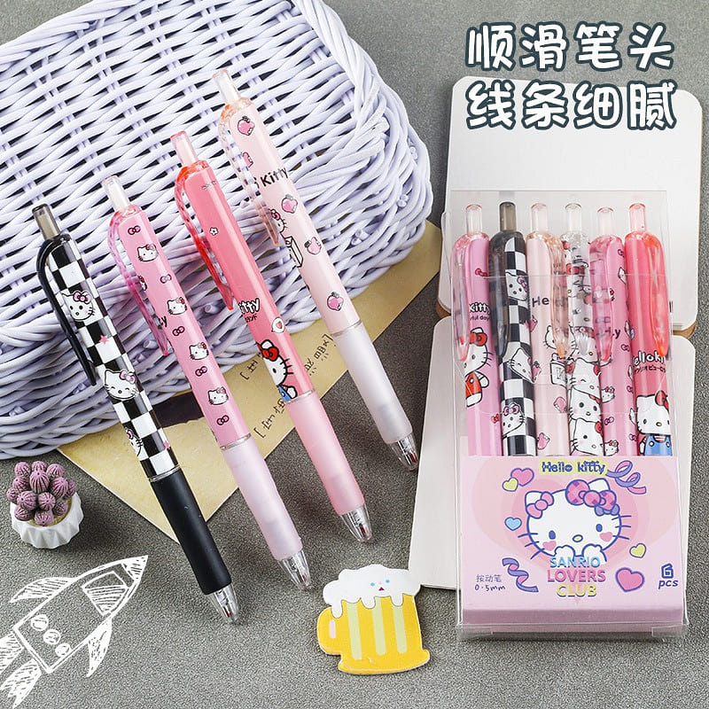 Kawaii Cartoon Push Gel 0.5mm Pen-Hello Kitty 6 Count 1 box