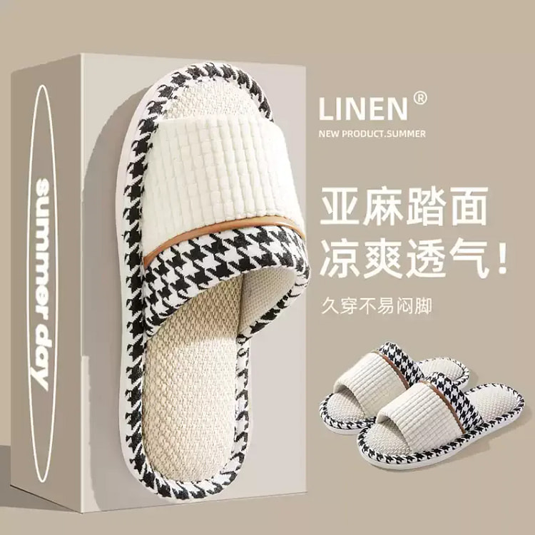 Qinpiao White Linen Slippers, Size 38-39, 1 Pair 1 box
