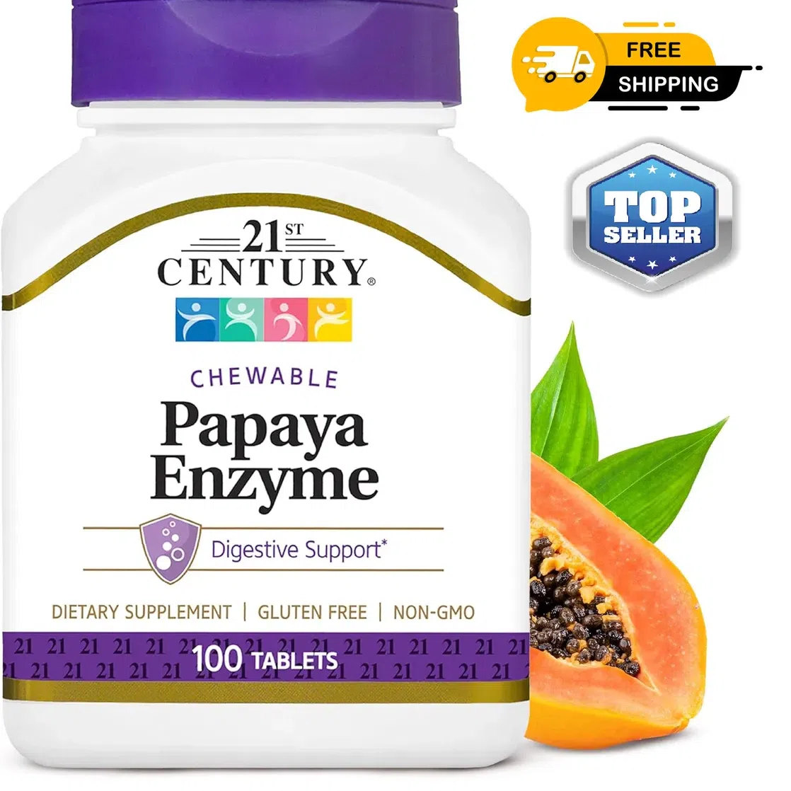 21st Century Papaya Enzyme Chewable 100 Count Papa 1 each
