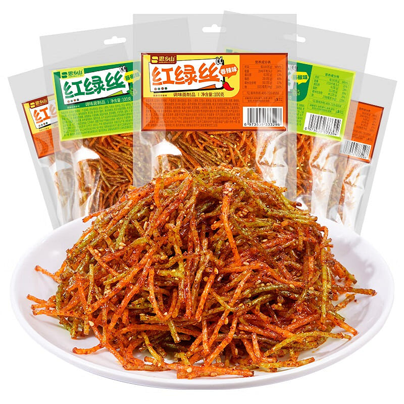 思乡山麻辣丝 辣条红绿辣丝香辣味100g*4 400 克