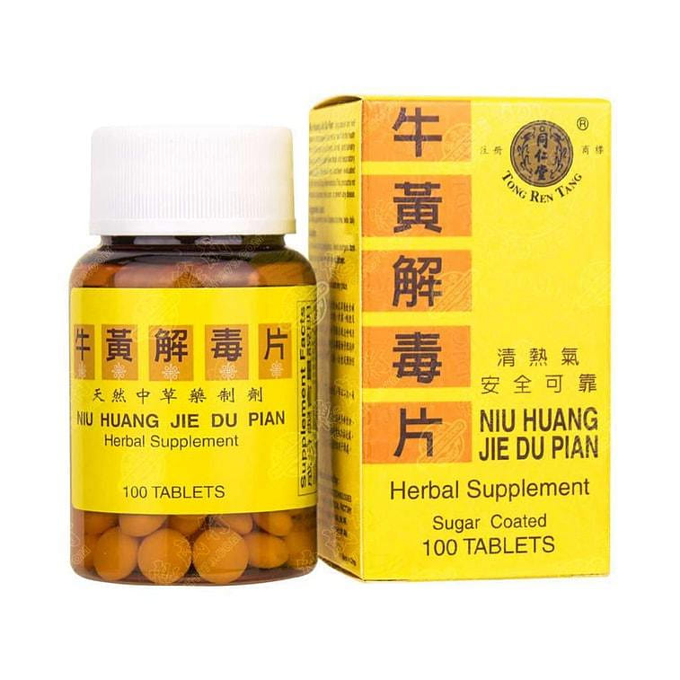 BEIJING TONG REN TANG Niu Huang Jie Du Pian Herbal Supplement (Sugar Coated) 100 tablets 1 bottle