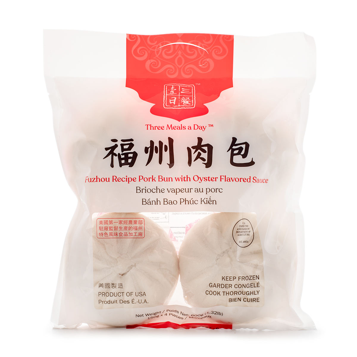 Get Three Meals a Day Fuzhou Brand Pork Buns 4pc, Frozen Delivered