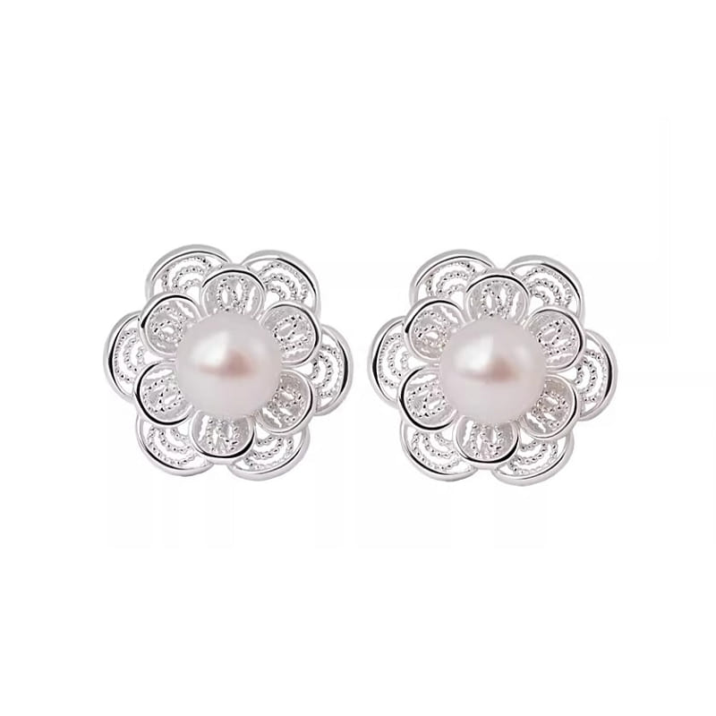 Pearl earrings flower earrings silver 10 * 10mm 1 box