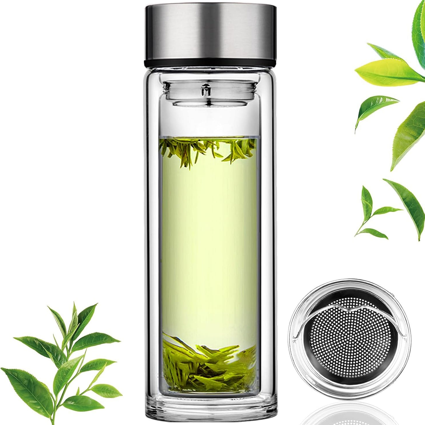 Double layered leak proof glass tea cup 12oz/350ml 12 fl.oz