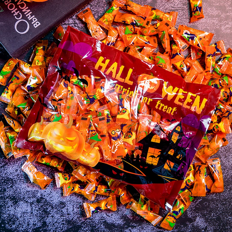 Quanwang Halloween candy 500g sweet orange ball candy about 150