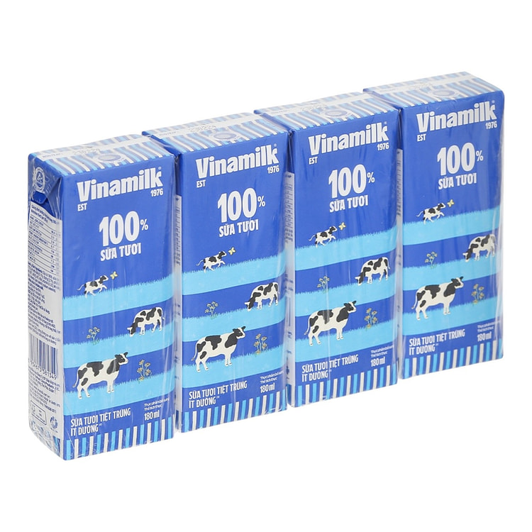 VINAMILK 100% LESS Sugar Fresh Milk 180ML X 4