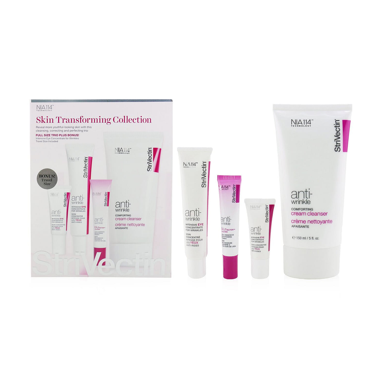 StriVectin Skin Transforming Collection (Full Size Trio): Cleanser 150ml + Eye Concentrate (30ml+7ml) + Eyes Primer 10ml 4pcs 4 each