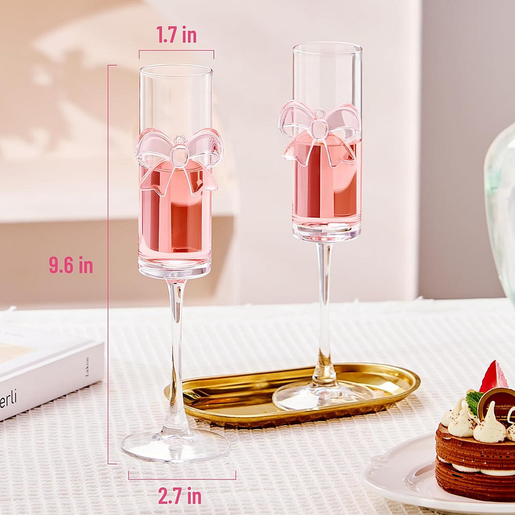 Pink Bow Champagne Flutes Set of 2