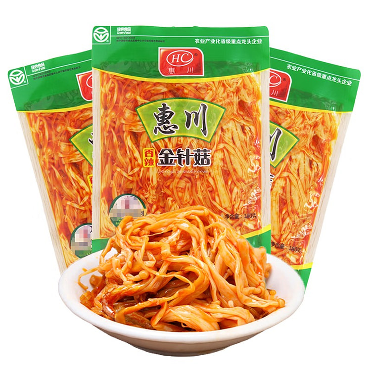 惠川香辣金针菇180g大袋装四川特产麻辣红油味菌类蘑菇即食夹馍下饭菜 香辣金针菇【180g*3袋】