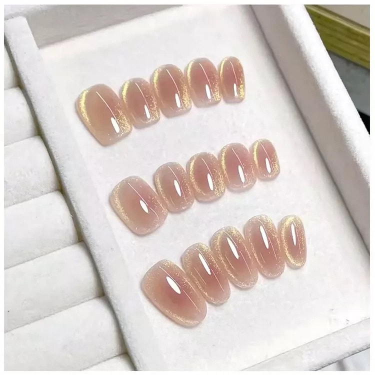 Handmade Sunset Gold Cat Eye Glitter Press Nails 1 count