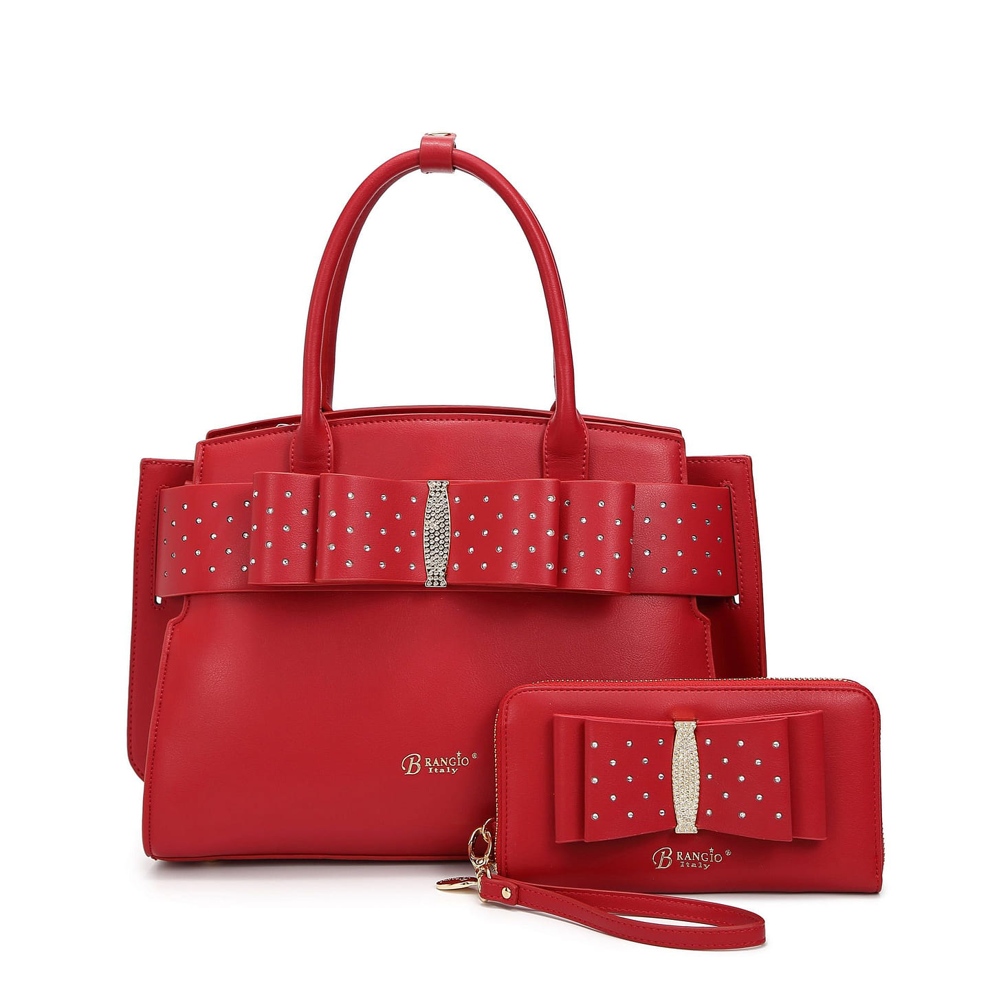 Ribbon Romance Satchel with Rhinestone+Matching Wallet Set [RKH4272+RKW4268-RD] 1 each