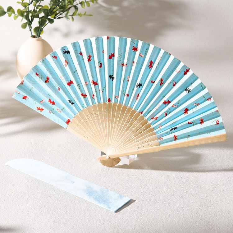 Yuzen Folding Fan (Blue Goldfish)