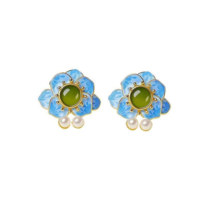 Hotan Jade Earrings Jasper Earrings Blue 16 * 16mm 1 box