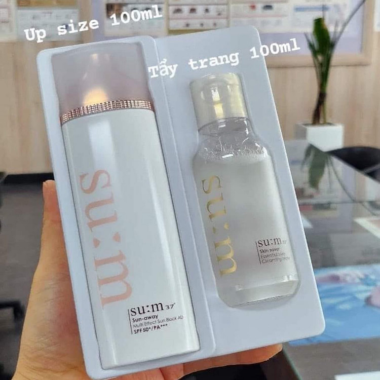 Bộ đôi chăm sóc da SU:M37 Kem chống nắng nang Tone & Nước tẩy trang 1 hộp