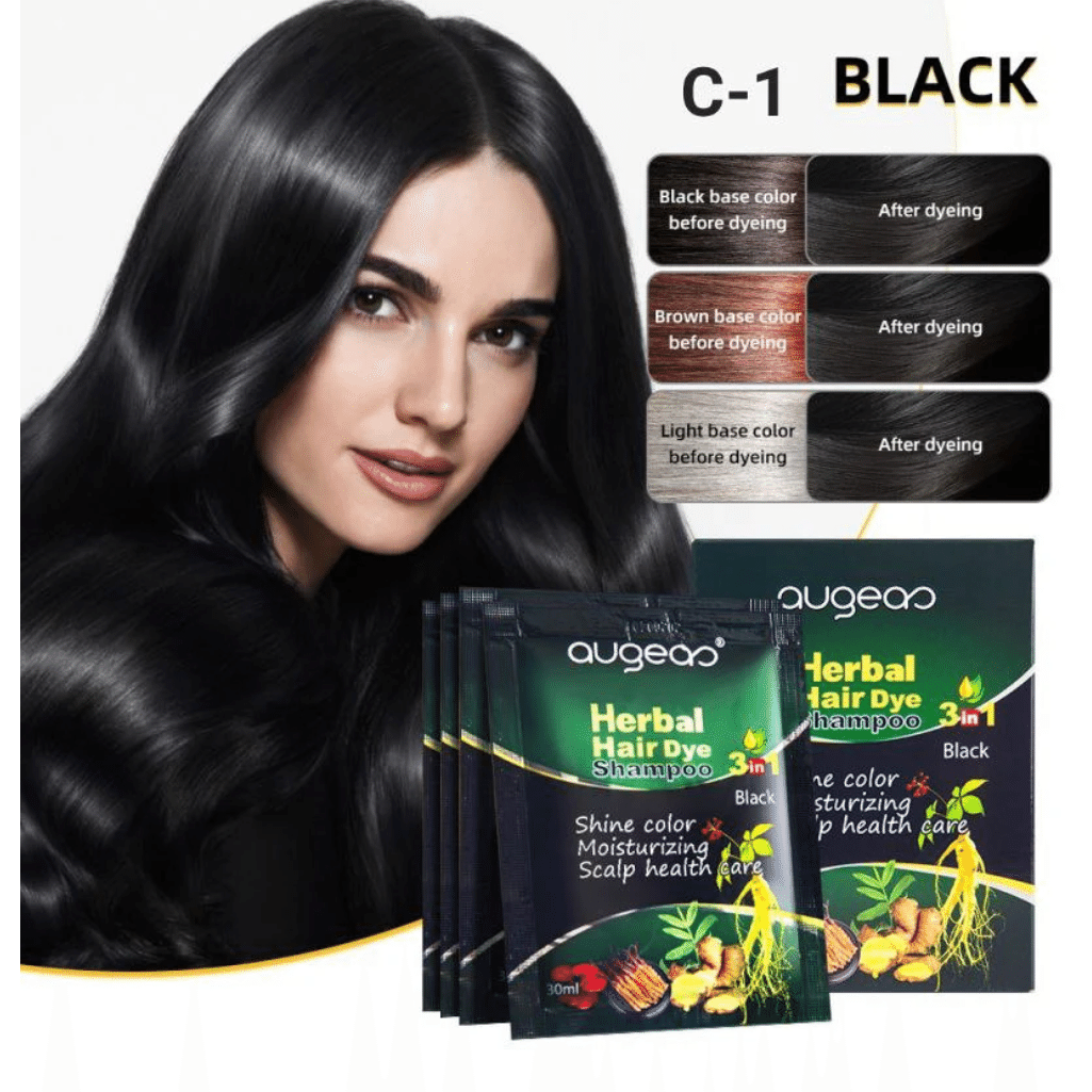 Augeas Herbal Hair Dye Shampoo 3in1 Shine Black Color 10 Pcs 300 ml