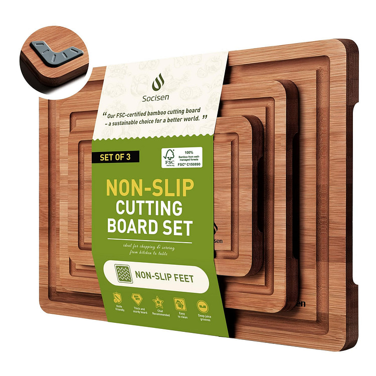 3 Pack Bamboo Cutting Board Set with Non Slip Feet 1 pack