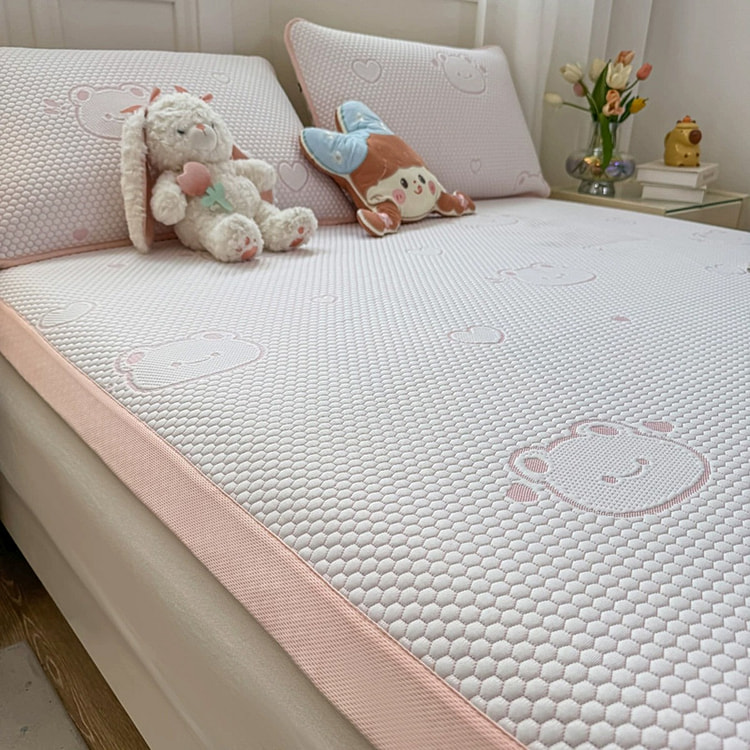 凉感冰丝凉席  小熊粉180*200cm+枕套*2