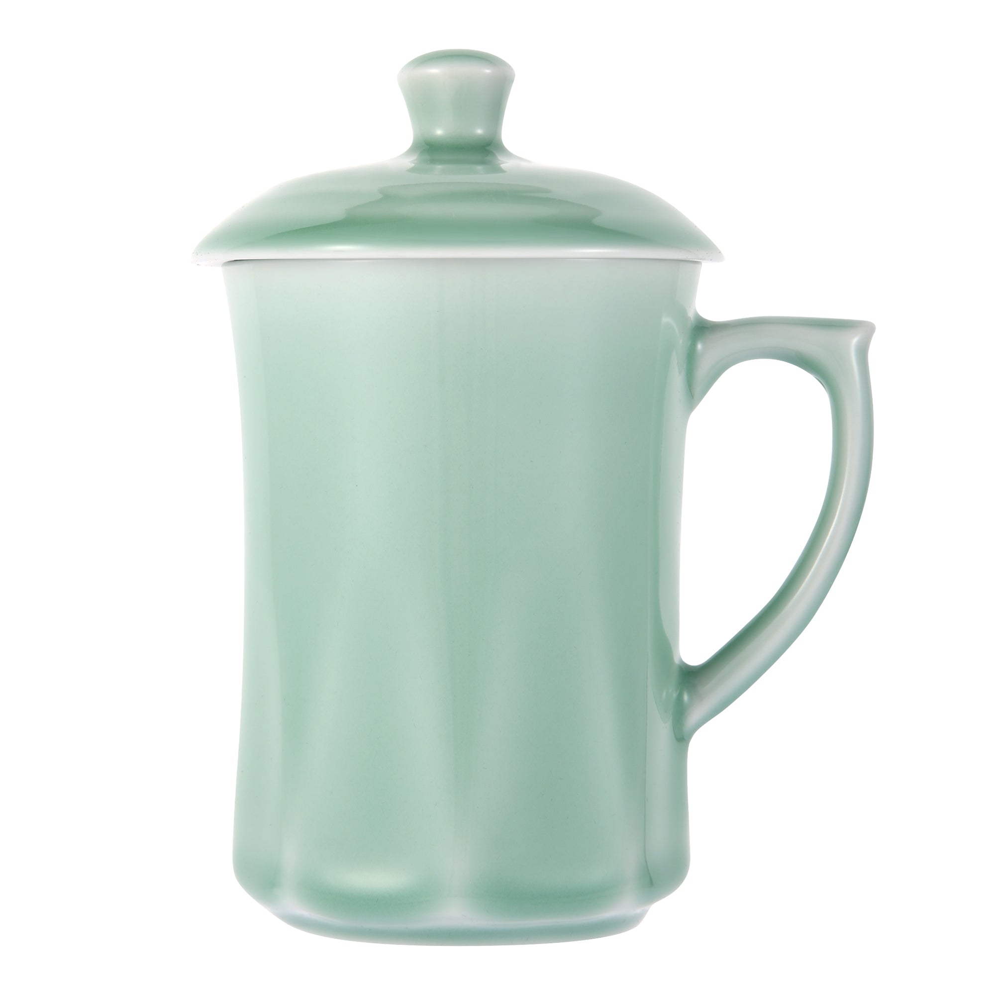 Celadon Teacup Coffee Mug Milk Cup Diamond Shaped Cup with Lid 13oz Plum Green 1 each