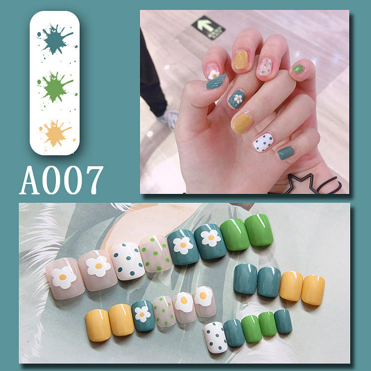 Press on Fake nails short dailyuse cute colorful fake nail comfortable A007 1 box