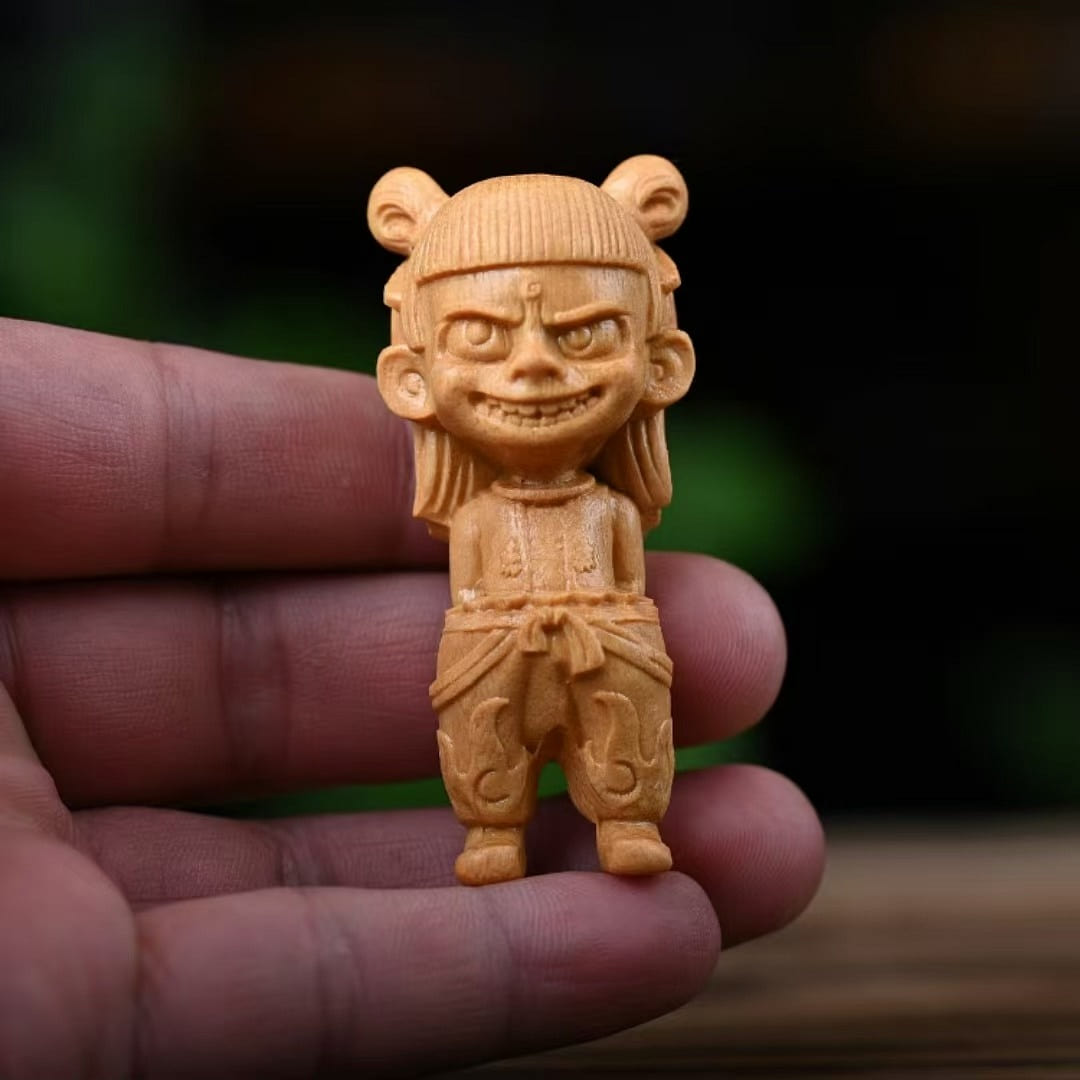 Fine carved golden sandalwood Nezha 1 1 each