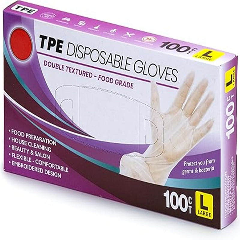 Disposable Gloves, Stretchable, Latex-Free, Powder-Free, 100 Count, Large, TPE, 1 個