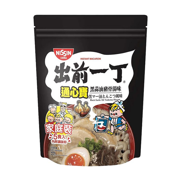 NISSIN Macaroni Black Garlic Oil Flv 450g 1 each