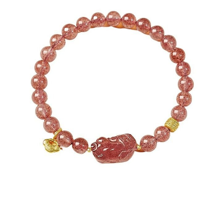 Natural Pink Crystal Pixiu Bracelet 6mm 1 box