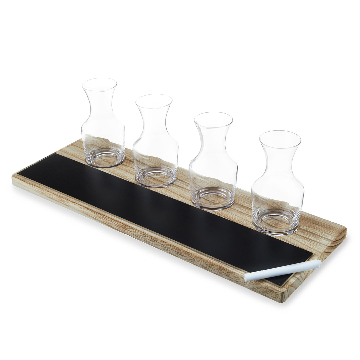 True Wine Flight Set, Wine Tasting Carafes with Chalkboard and Wooden Serving Tray 1 each