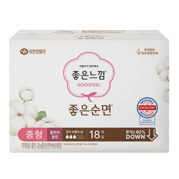 Good Feel 棉质表层超薄护翼卫生巾 中号 (26cm/10.24英寸) 18片装