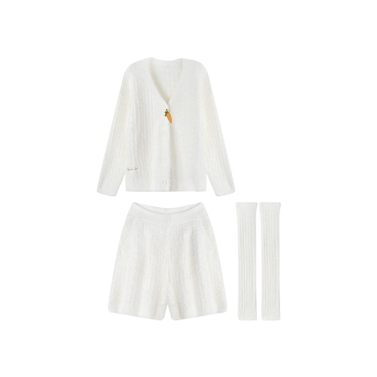 Ubras Rabbit Plush Lounge| Fluffy Bunny Cardigan Lounge Set Thick Fluffy Lounge-White-M 220 g