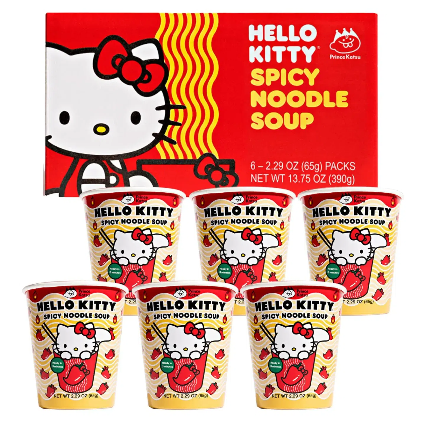 Prince Katsu Hello Kitty Instant Ramen Noodle Cup , 6 Box Spicy Flavor 6 box