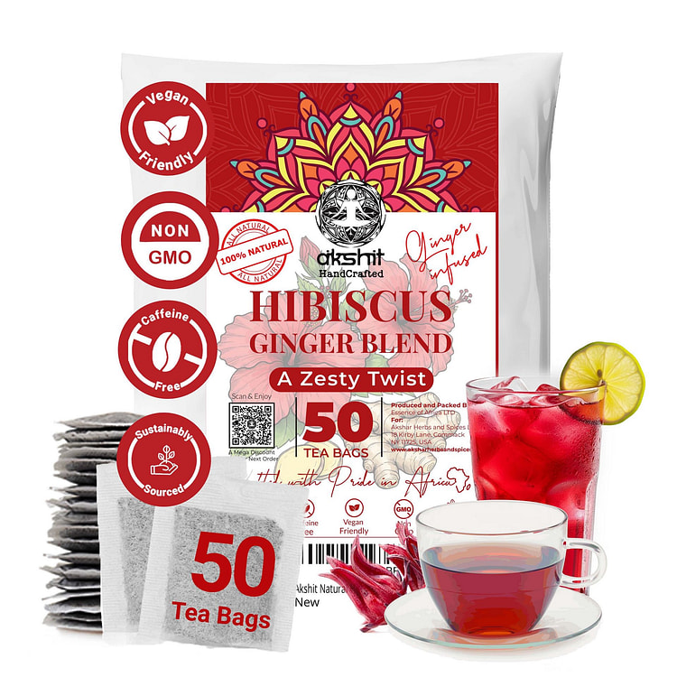 50 Hibiscus Tea Bags, Hibiscus Tea Blended ginger 50 count