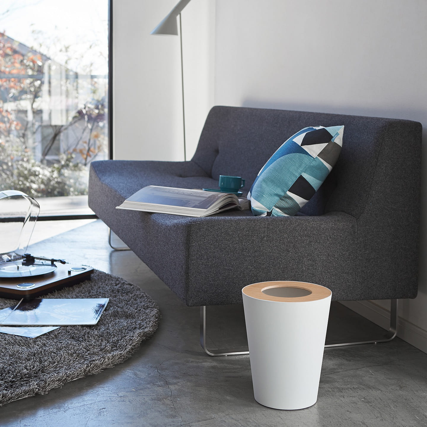 Trash Can – Steel + Wood Round / Ash 1 each