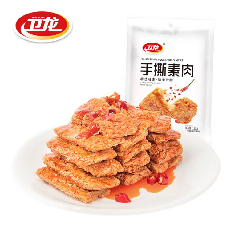 卫龙手撕素肉香辣味素牛排约12包休闲小零食180g