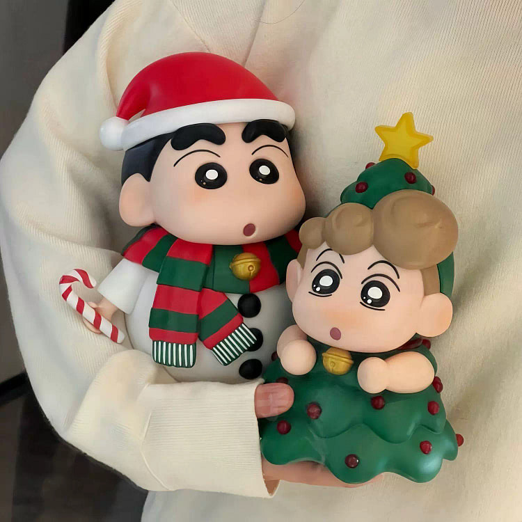 Christmas gifts, crayons, small novice figures, Christmas decorations, tabl