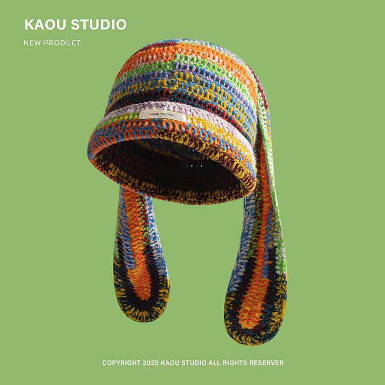 可爱彩色长耳兔 针织帽女均码有弹力头围55-60 1 个