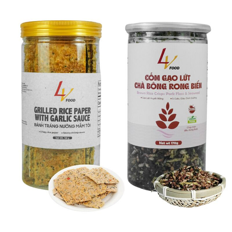 Combo bánh tráng nướng mắm tỏi & cốm gạo lứt chà bông rong biển ( 2 hủ )