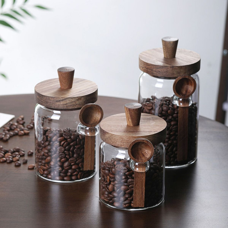 Glass Coffee Jars 3 Pcs Wooden Lid 1 each