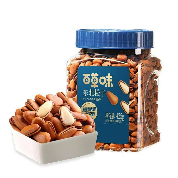 百草味东北松子大颗粒手剥开口松子1罐 425 克