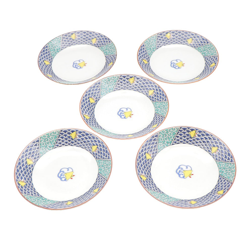 Kutani Ware Handmade Serving Plate 5set (Blue Wave, 6.10 x 6.10) Made in Japan 1 each