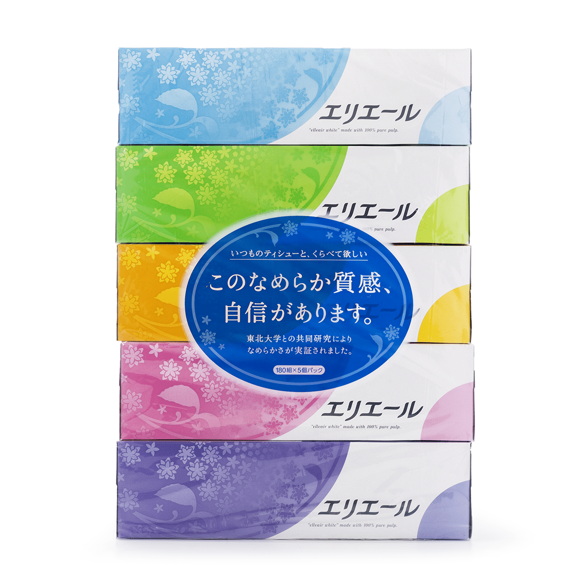 エリエール ティッシュペーパー 180組×5箱 パルプ100% 1 カウント