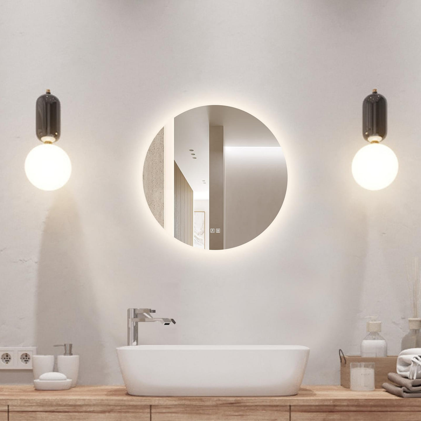 24 in. W x 24 in. H Round Frameless LED Light Bathroom Vanity Mirror 1 count