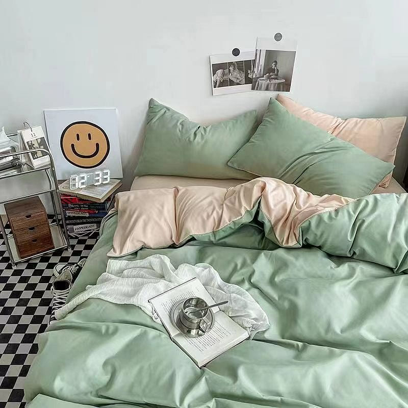 [light green and light camel150] INS Bed 4 Piece Duvet Cover + Sheet + Pillow Ca 1 each